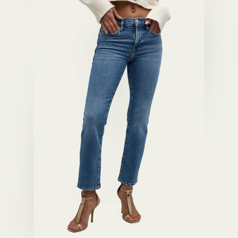 Frame Le Hight Straight Denim Blue Jeans raw hem